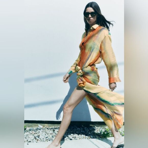 NWT ZARA TIE-DYE RAMIE WRAP SKIRT BLOGGERS FAV - Picture 11 of 11